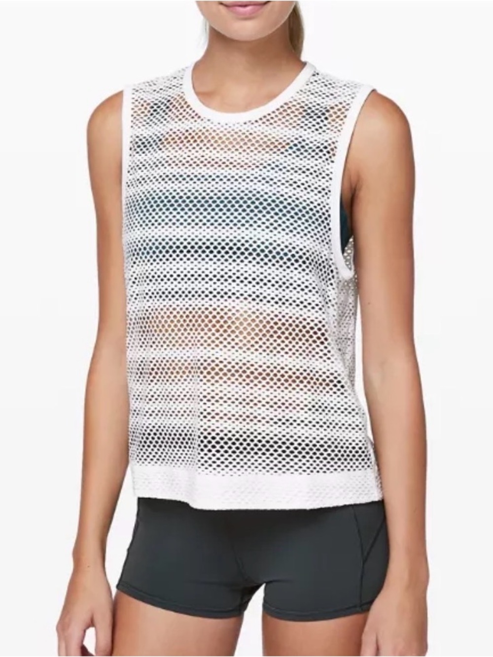 lululemon athletica White Mesh Sleeveless Sweat Your Heart Out Tee